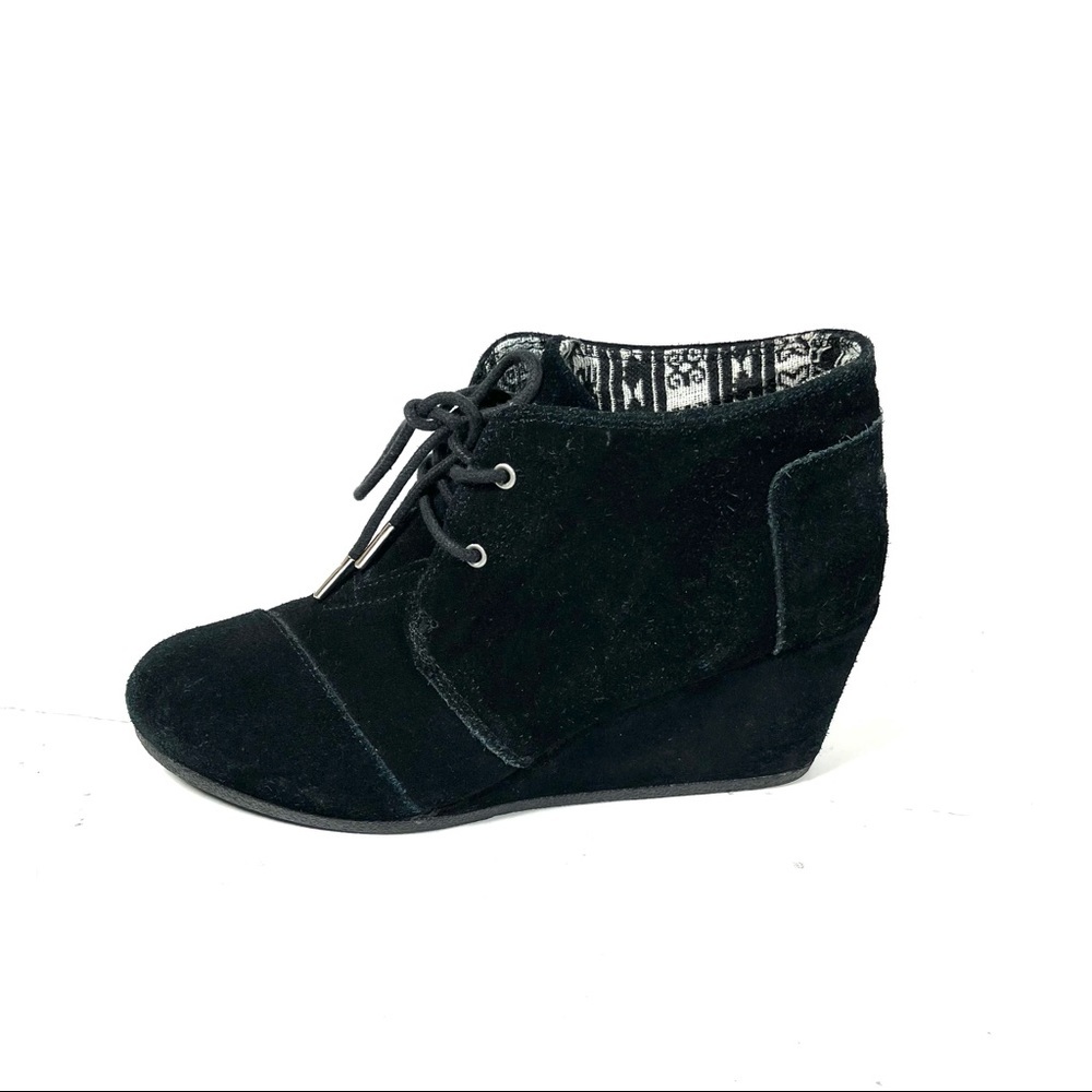 TOMS Kala  Ankle Boots Women’s Size 10 Black‎ Suede Lace Up Wedge